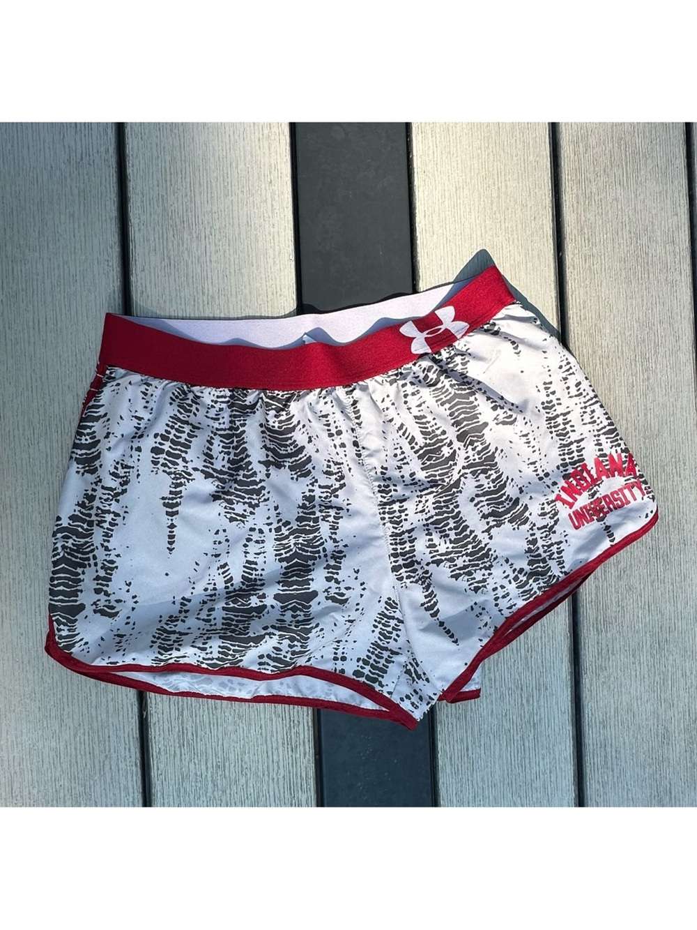 Under Armour Women's White & Red Athletic Shorts - Indiana University